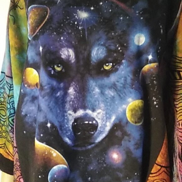 Wolf Top Upcycled 50" x 26" Vibrant Colors Reworked Boho One of A Kind - Picture 7 of 8